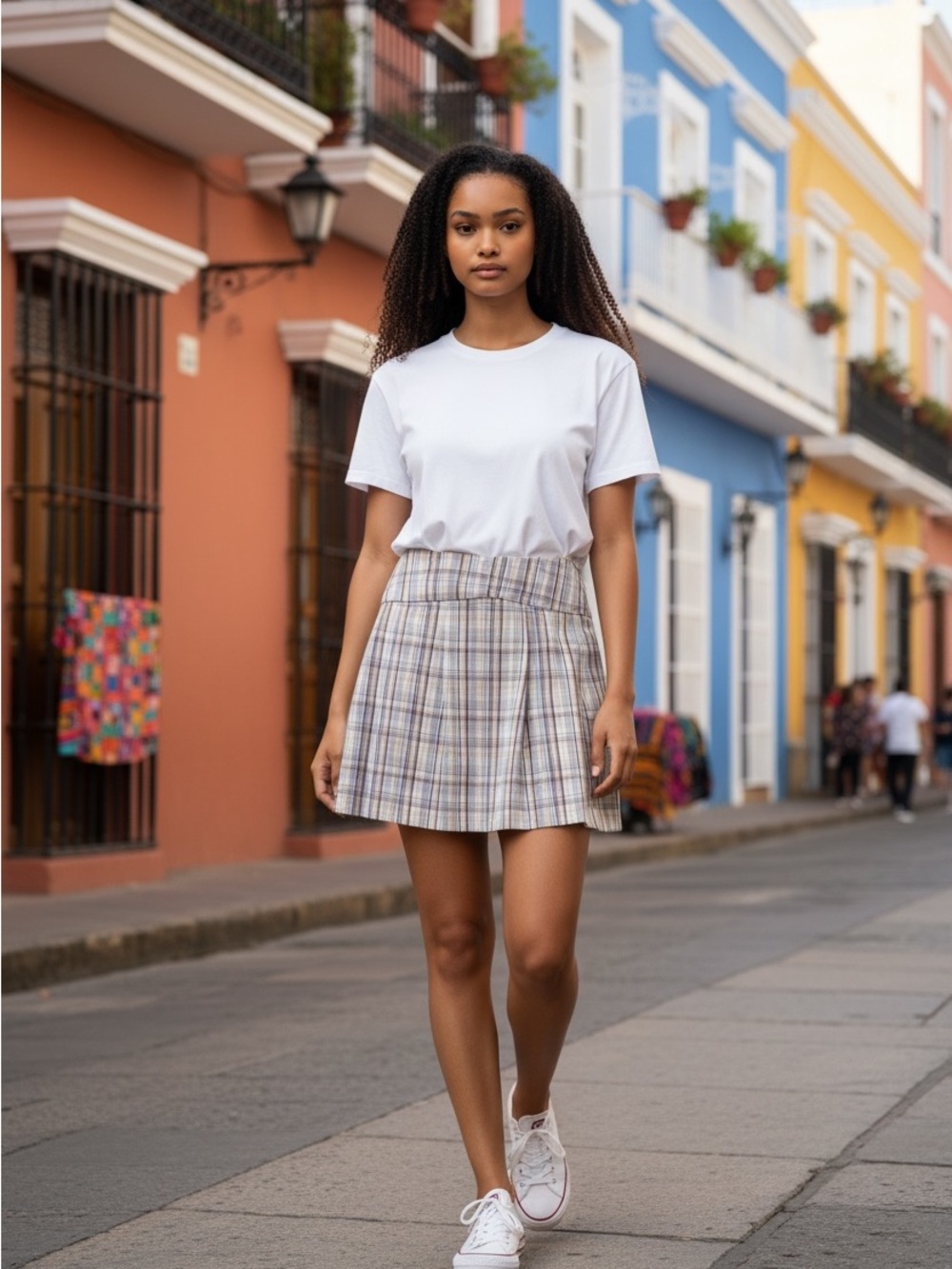 Paniz Multicolor Plaid Pleated Bow Knee Length Skirt Size 8. K15
